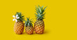 © Vladimir - Three pineapples represent a family in on a yellow background. Space for text