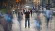 © realstock1 - The young man with medical face mask stands on the crowded street