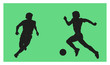 © Danalva - Black textured silhouettes of men playing football, running on a green background. Sports, soccer. Vector illustration.