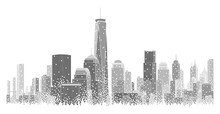 Digital Building City Illustration At Night, City Scene On Night Time. City Business . Vector Cityscape. New York