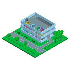 Poster - Car Parking Building Concept 3d Isometric View. Vector