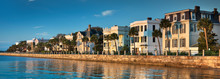 Charleston South Carolina Panoramic Row Of Old Historic Federal Style Houses On Battery Street  USA