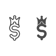Poster - Crown with dollar line and solid icon. Currency value, king of business symbol, outline style pictogram on white background. Money sign for mobile concept and web design. Vector graphics.