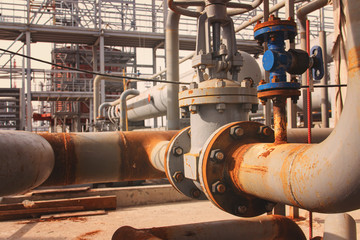 Wall Mural - Details and elements of the process pipeline at the new chemical plant