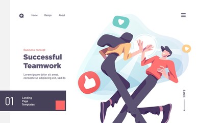 Fototapete - Teamwork Presentation slide template or landing page website design. Business concept illustrations. Modern style.