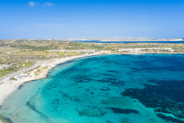 Aerial view of the famous Mellieha Bay  in Malta island