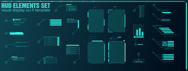 Poster - Interface elements HUD, UI, GUI. Vector Callout Titles set. Futuristic callout bar labels, information call box bars and modern digital info boxes layout templates. Callouts titles in HUD style.