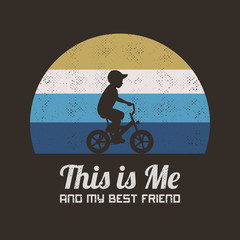 Wall Mural - Boy on bike. Child on bicycle silhouette. Retro background