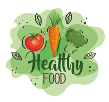 Healthy Food Poster With Carrot And Vegetables Vector Illustration Design
