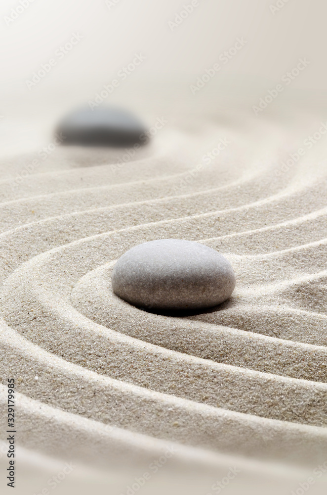 zen garden meditation stone background with stones and lines in sand for relaxation. - obrazy, fototapety, plakaty 