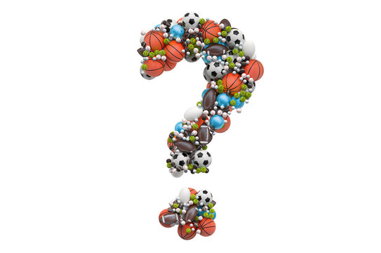 Question mark from sport gaming balls, 3D rendering