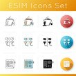 © IMG visuals icons - Hostel icons set. Communal bathroom. Living accommodations. Renting service. Shared space. Intercom. Voice communication device. Linear, black and RGB color styles. Isolated vector illustrations