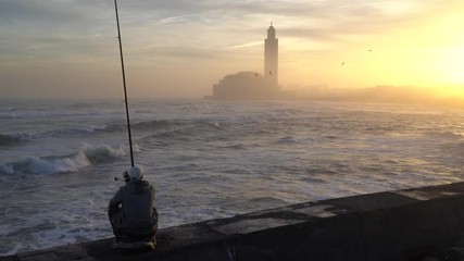 Wall Mural - scenic view of Hassan II Mosque at sunrise - Casablanca, Morocco