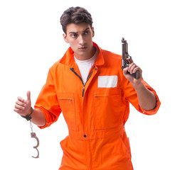 Wall Mural - Prisoner with gun isolated on white background