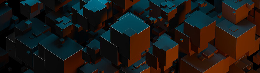 Poster - creative abstract wide background with geometric shapes. top view, modern trendy design, blocks stru