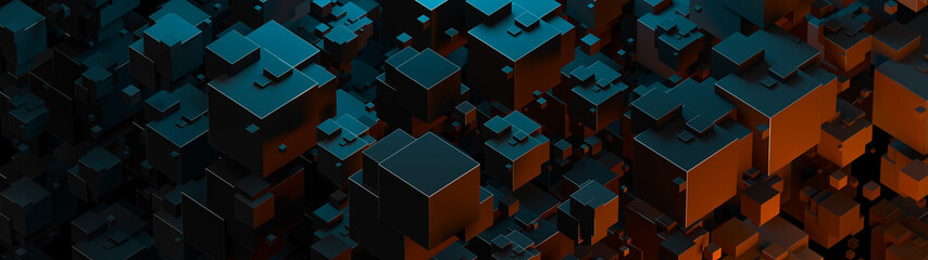 Poster - creative abstract wide background with geometric shapes. top view, modern trendy design, blocks stru