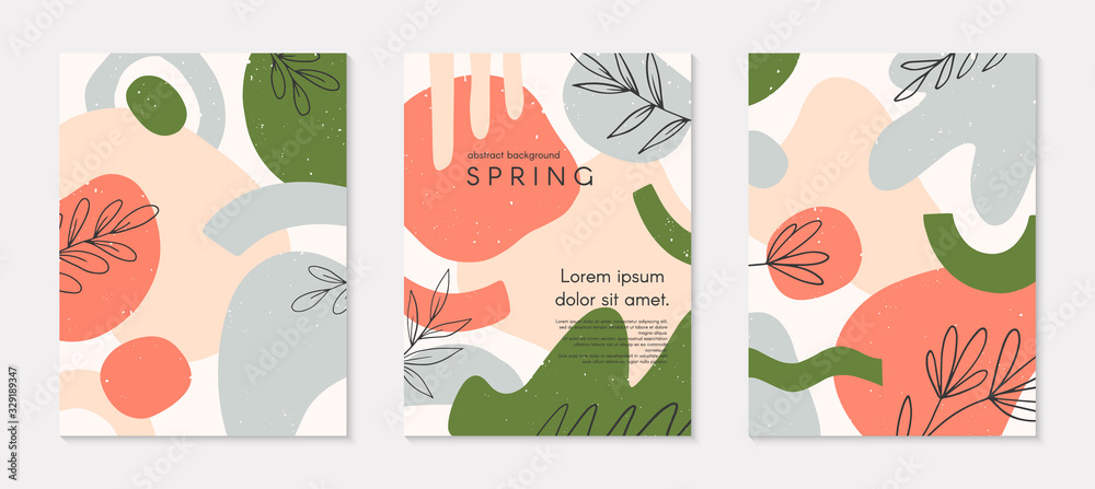 Set of spring vector collages with hand drawn organic shapes and ...