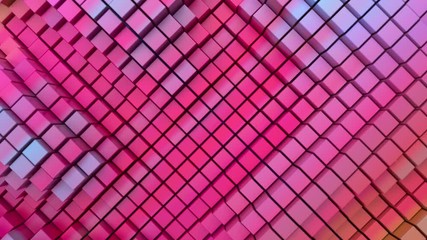Poster - Abstract animation of moving topographic surface. Futuristic bright structure. Seamless geometric color leak background. 4k loopable composition with multicolored cubes.