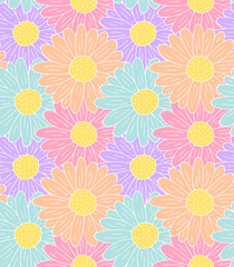 Sticker - Vector seamless pattern of hand drawn doodle sketch pastel colored daisy chamomile flower on background