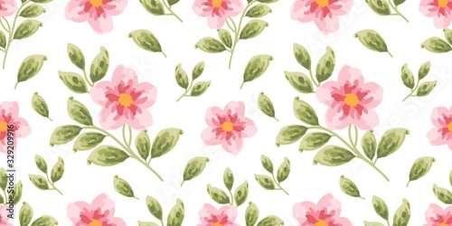 Seamless Pink Flower Pattern Girly And Kawaii Hand Drawn Repeat Pattern Stock Illustration Adobe Stock