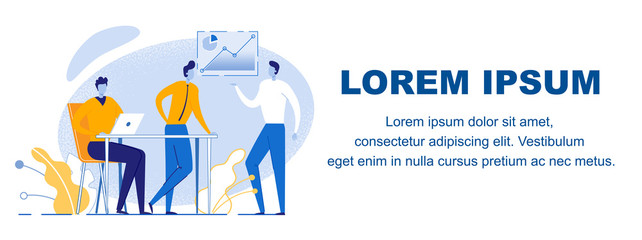 Analytical Forecast Flat Banner Vector Template. Businesspeople Analyzing Corporate Report Cartoon Characters. Business Development Planning Poster Concept. Professional Research Agency Service
