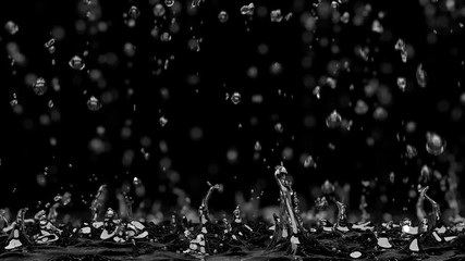 Wall Mural - close up slow motion rain falling down on water. selective focus. 4k. 3d animation with alpha channe