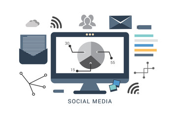 Poster - Social media, marketing strategy, digital vector concept with icons and symbols