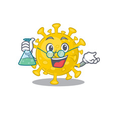 Smart Professor of corona virus diagnosis mascot design holding a glass tube