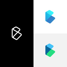 Letter B Logo With Monogram Semi Transparent And Multicolor Gradients Concept. Vector Illustration