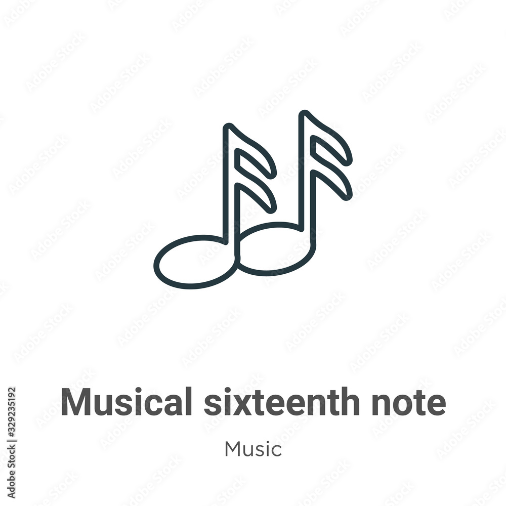 Musical sixteenth note outline vector icon. Thin line black musical ...