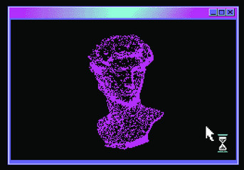 Aufkleber - Pixel art illustration with retro 80's Command-line interface and bust sculpture. Vaporwave and retrowave style collage.