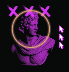 Aufkleber - Pixel art ilustration with retro 80's UI elements and statue of Apollo Belvedere. Vaporwave and retrowave style collage.
