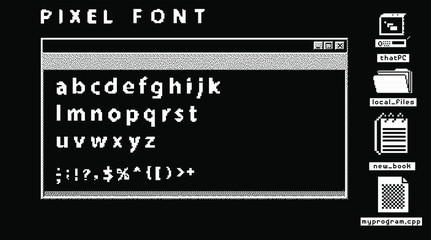 Aufkleber - Pixel alphabet letters &  punctuation marks. Modern stylish font or typeface for headline in style of 80's retro video game, vintage computer typography.