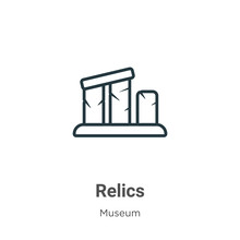 Relics Outline Vector Icon. Thin Line Black Relics Icon, Flat Vector Simple Element Illustration From Editable Museum Concept Isolated Stroke On White Background