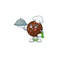 Poster - chef cartoon character of chokladboll with food on tray