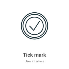 Poster - Tick mark outline vector icon. Thin line black tick mark icon, flat vector simple element illustration from editable user interface concept isolated stroke on white background