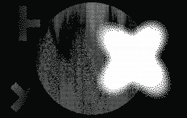 Aufkleber - Abstract geometric background with composition of cross and circle in 1-bit pixel art style.