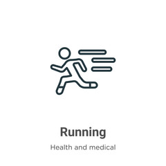 Poster - Running outline vector icon. Thin line black running icon, flat vector simple element illustration from editable health concept isolated stroke on white background
