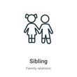 Sibling outline vector icon. Thin line black sibling icon, flat vector simple element illustration from editable family relations concept isolated stroke on white background