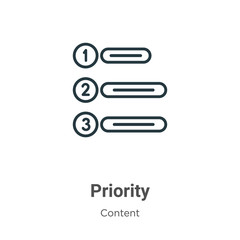 Poster - Priority outline vector icon. Thin line black priority icon, flat vector simple element illustration from editable content concept isolated stroke on white background