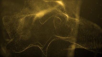 Poster - beautiful golden particle flow abstract background fluid wavy design element technology, science, music
