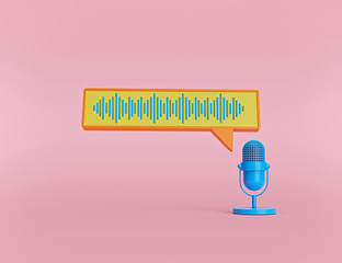 Wall Mural - AI Personal assistant and voice recognition concept. sound wave and microphone. minimal style design. 3d rendering