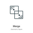 Merge outline vector icon. Thin line black merge icon, flat vector simple element illustration from editable geometric figure concept isolated stroke on white background