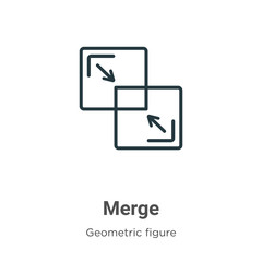 Merge outline vector icon. Thin line black merge icon, flat vector simple element illustration from editable geometric figure concept isolated stroke on white background