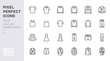 © nadiinko - Clothing line icon set. Dress, polo t-shirt, jeans, winter coat, jacket pants, skirt minimal vector illustrations. Simple outline signs for fashion application. 30x30 Pixel Perfect. Editable Strokes