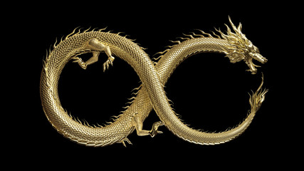 Wall Mural - full body gold dragon in infinity shape pose with 3d rendering include alpha path.