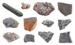 set of various Basalt rocks isolated on white