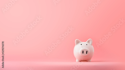 Cuadros en Lienzo white piggy Bank on a pink background with copyspace for design.