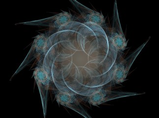 Poster - particles of abstract fractal forms on the subject of nuclear physics science and graphic design. ge
