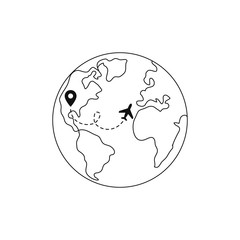globe. world map. line art. travel the world.